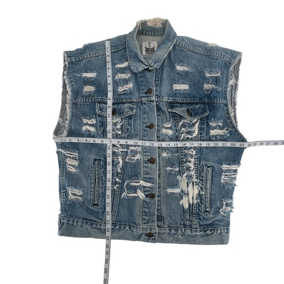 Furst Of A Kind Unisex American Flag Distressed Jean Vest Size Large - Picture 4 of 4